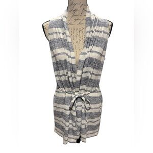 Anthropologie Saturday Sunday blue white striped cardigan vest cinch Medium